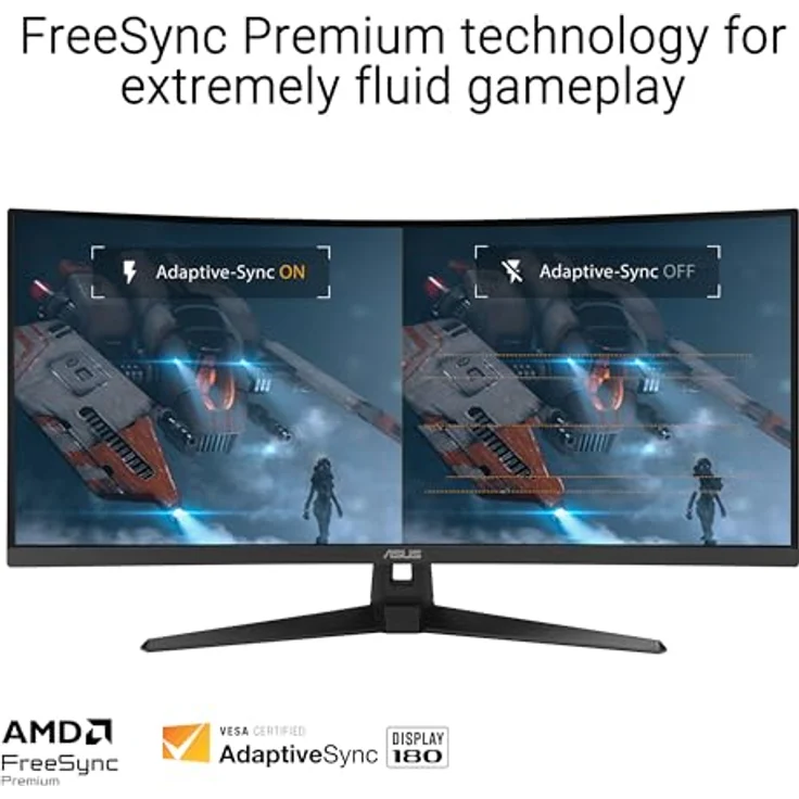 ASUS TUF Gaming VG34VQ3B - 34 Zoll UWQHD Curved Monitor - 180 Hz, 1ms MPRT, FreeSync, ELMB, DisplayHDR 400 - VA Panel, 21:9, 3440x1440, DisplayPort, HDMI, USB, ergonomisch, Speaker, Schwarz – Bild 4