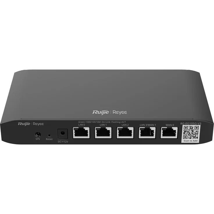Ruijie 5-Port Gigabit Cloud-Managed Router, 5 x 1GE Ports, bis zu 2 WAN-Links, Schwarz