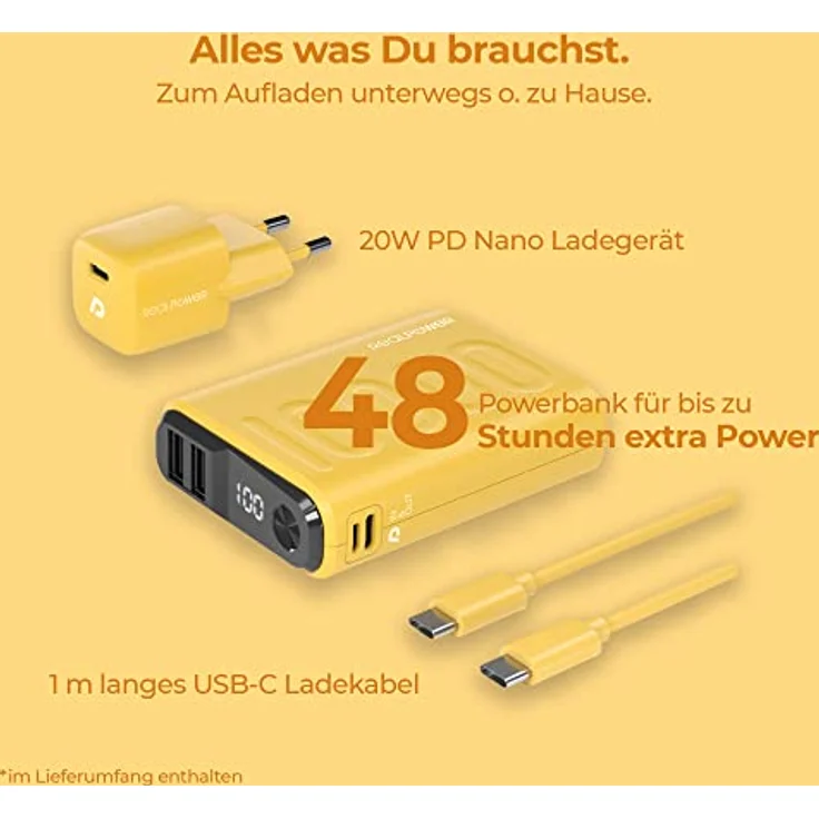 RealPower PB-10000 PowerPack PD Ladeset Powerbank mit 22.5W Power und 10.000mAh Kapazität, Nano USB-C Ladegerät, Schnellladekabel, kompatibel mit iPhone ProMax, iPad, Samsung Galaxy, Google Pixel usw. – Bild 5