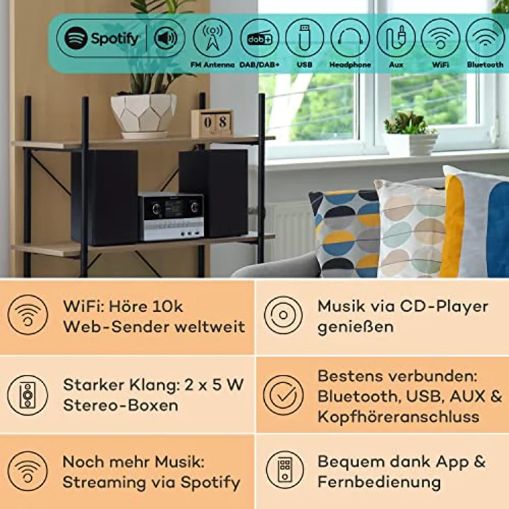 Auna Connect System S Stereoanlage + Lautsprecher 20Wmax Internet-DAB+-UKW CD-Player silber Silber – Bild 3