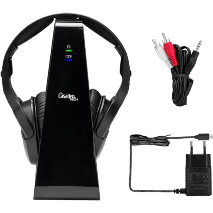 Casativo Digitaler Stereo-Funk-Kopfhörer mit 2-in-1 Funk- & Ladestation, kabellos, 30 m Reichweite, kristallklarer Sound, schwarz – Bild 7