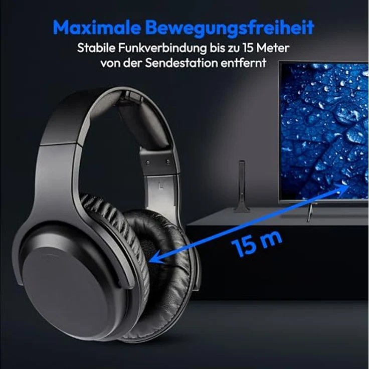 MEDION Funkkopfhörer HS-1, kabelloser Over Ear mit Ladestation, 15m Reichweite, USB-C, 10h Akkulaufzeit, MD40006 – Bild 2