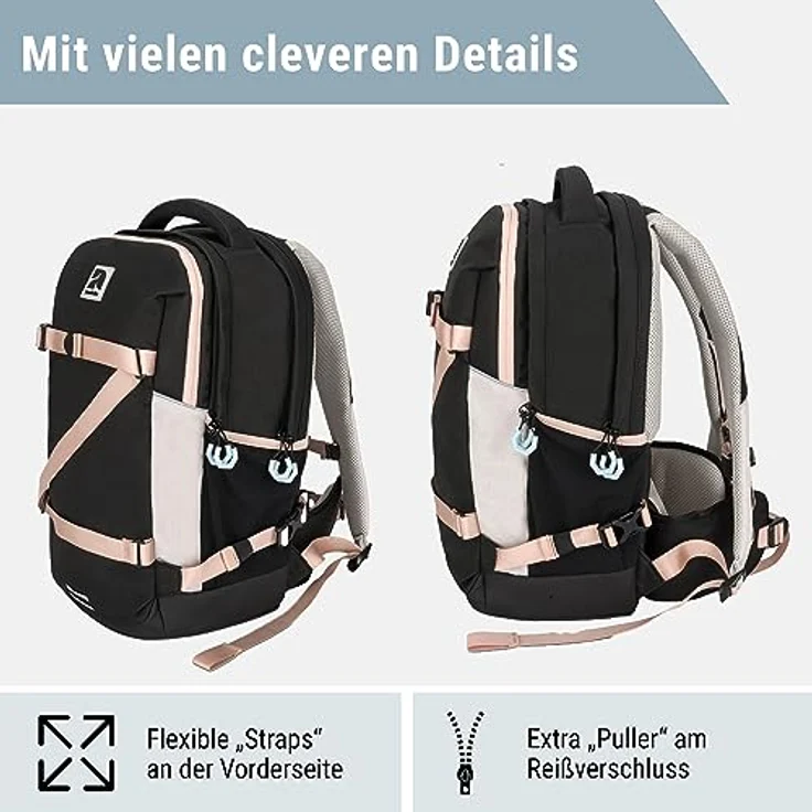 Audetic Schulrucksack Mädchen Teenager Schwarz Rosa - Cosmo - Schulranzen für Klasse 5 - Ergonomische Schultasche mit vielen Fächern für Schule & Freizeit - Wasserabweisend – Bild 5