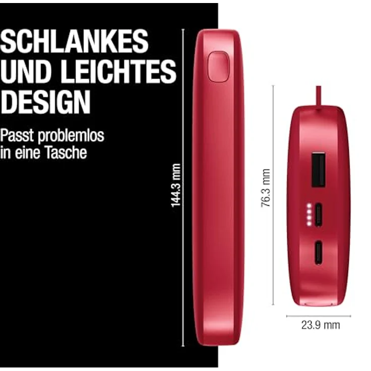 Fresh 'n Rebel Powerbank 18000mAh, USB-C in & Out, Fast Charge 20W, 6 Sicherheitsmerkmale, tragbarer Akku für iPhone und Android, Berry Red – Bild 4