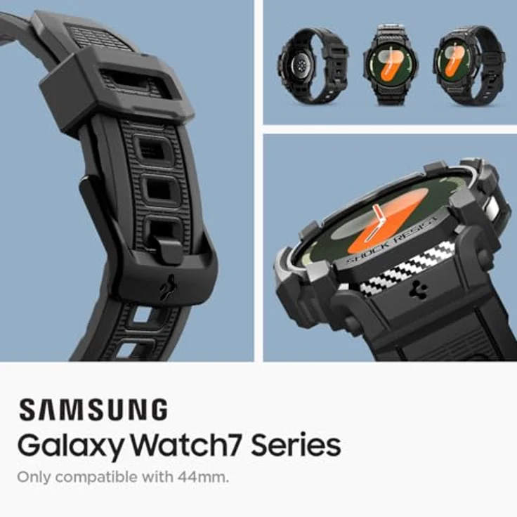Spigen Rugged Armor Pro Hülle mit Armband für Samsung Galaxy Watch 7 44mm (2024) - Matt Schwarz – Bild 3