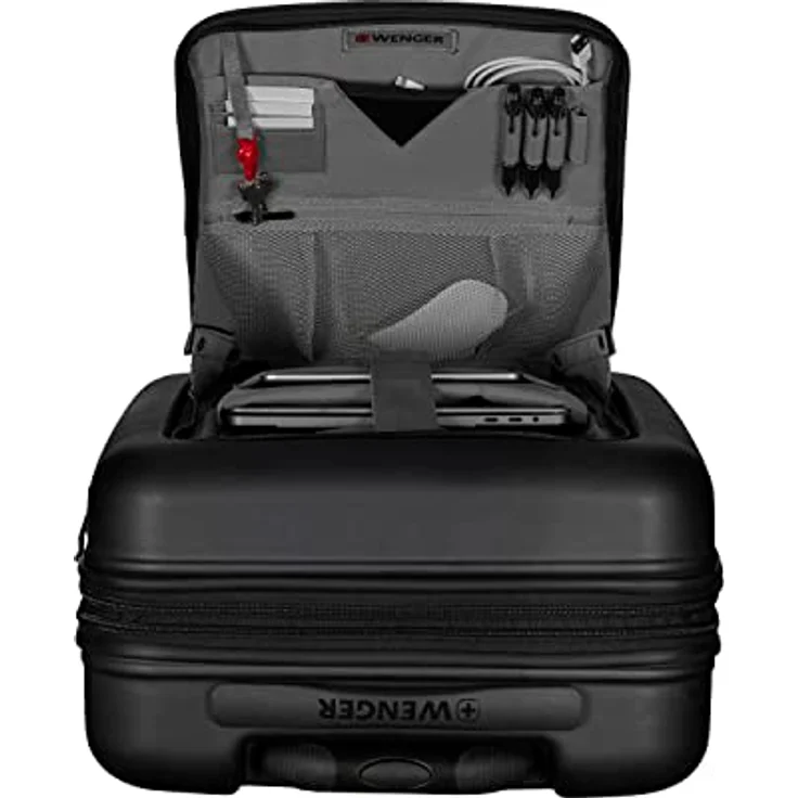 WENGER Syntry Handgepäck Trolley mit Laptop- und Tablet-Fach, Notebook bis 14 Zoll, Tablet bis 10 Zoll, 36 (44) l, Hartschale, Damen Herren, Business-Reisen Urlaub, Schwarz/Graumeliert, 610163 – Bild 4
