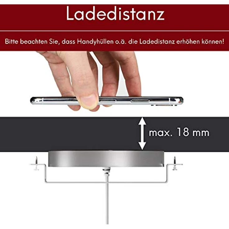 kalb QI Unterbau- und Einbau-Ladegerät, grau, Wireless Induktions-Ladegerät mit Ladedistanz 3-18 mm, platzsparend und spritzwassergeschützt – Bild 5