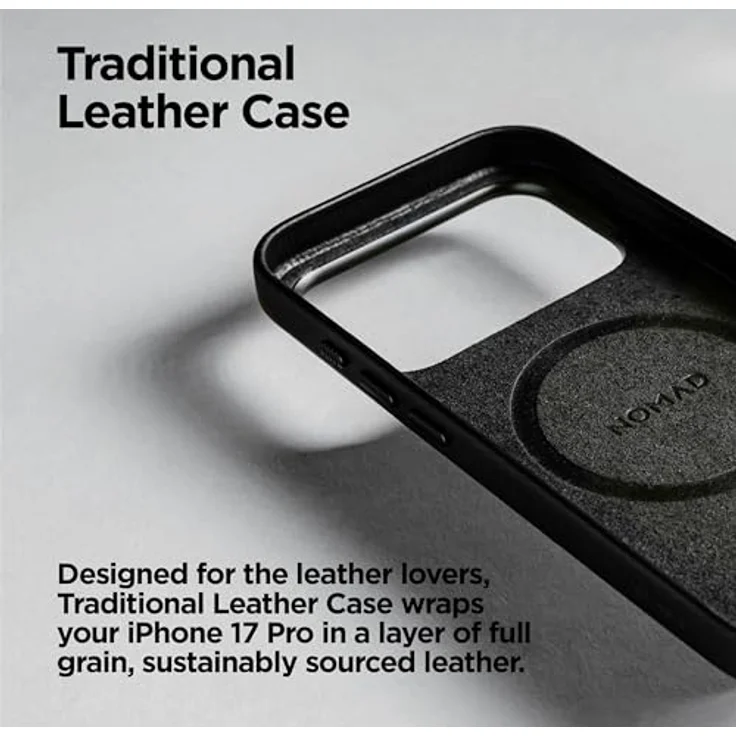 NOMAD Traditional Leather Case für iPhone 17 Pro, MagSafe-kompatible Schutzhülle aus hochwertigem Echtleder, schwarz – Bild 8