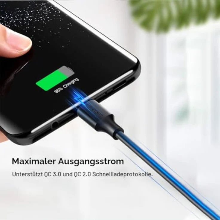 UGREEN 2.0 A USB-A & USB-C Lade- und Datenkabel, 50 cm, 3A, bis zu 480Mbps, Schwarz, 60115 – Bild 2
