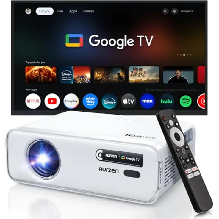 Aurzen Eazze D1G Beamer, 4K Smart Projektor mit Google TV, Autofokus, Trapezkorrektur, DoIby Audio, WiFi & Bluetooth, Weiß