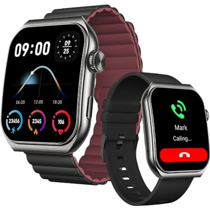 FOREVER Smartwatch Tiron SWM-300 Schwarz 1,96 Zoll 3D Touchscreen - Blutdruckmessung Schlaftracker Schrittzähler Pulsuhren Herren Fitness uhr 100+ Sportmodi iOS/Android – Bild 1