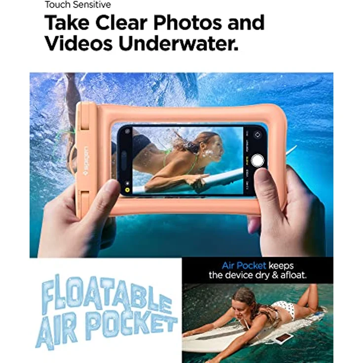Spigen Aqua Shield wasserdichte Handyhülle Schwimmend [2 Stück] IPX8 Wasserfeste Handytasche Unterwasser Hülle Kompatibel mit iPhone, Galaxy, Xiaomi, Google Smartphones -Apricot – Bild 4