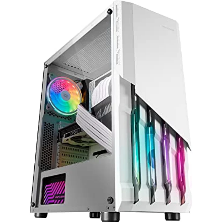 MarsGaming MC-X2 Weiß, PC Gaming ATX Gehäuse, FRGB Stahlfront, 2 Lüfter 12cm FRGB, Volles Seitenfenster – Bild 1
