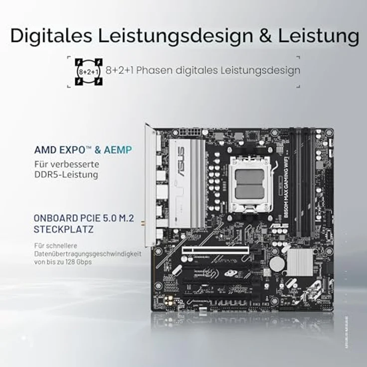 ASUS B850M MAX Gaming WIFI (AM5) Mainboard, Micro-ATX, AMD B850 Chipset, 4 x DIMM, WiFi 6, Bluetooth 5.4, USB 3.2 Gen 2 – Bild 5