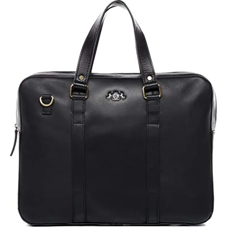 SID & VAIN Laptoptasche Maguire schwarz echt Leder - 15.4 Zoll Laptop Business-Tasche handgefertigt - für Herren und Damen, vegetabil gegerbt