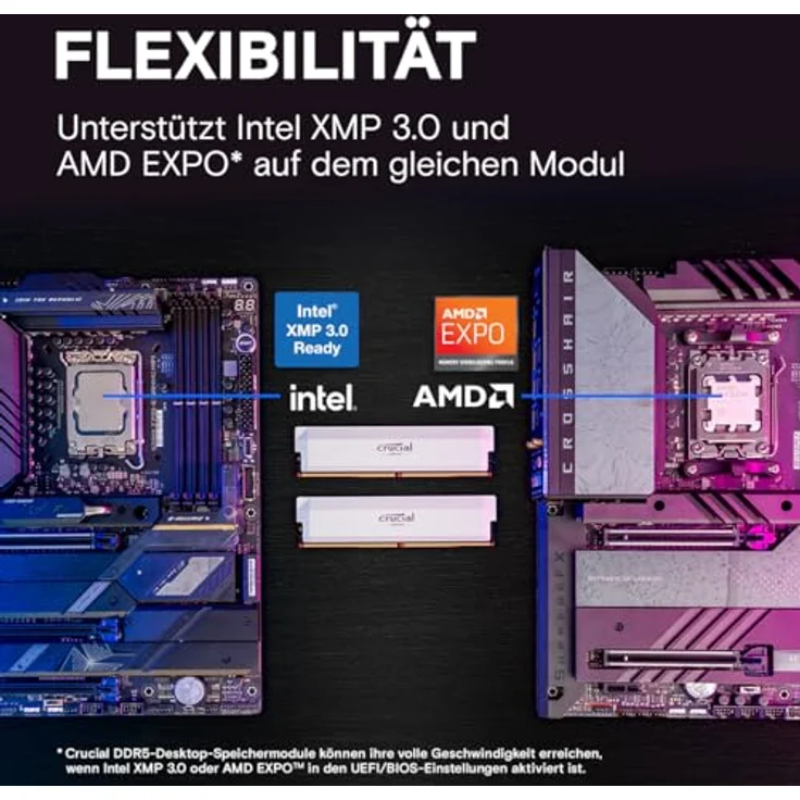 Crucial Pro DDR5 RAM 32GB Kit (2x16GB) 6000MHz CL36, Overclocking Gaming, Intel XMP 3.0 / AMD Expo, PC Computer Arbeitsspeicher 32GB DDR5, Weiß - CP2K16G60C36U5W – Bild 3