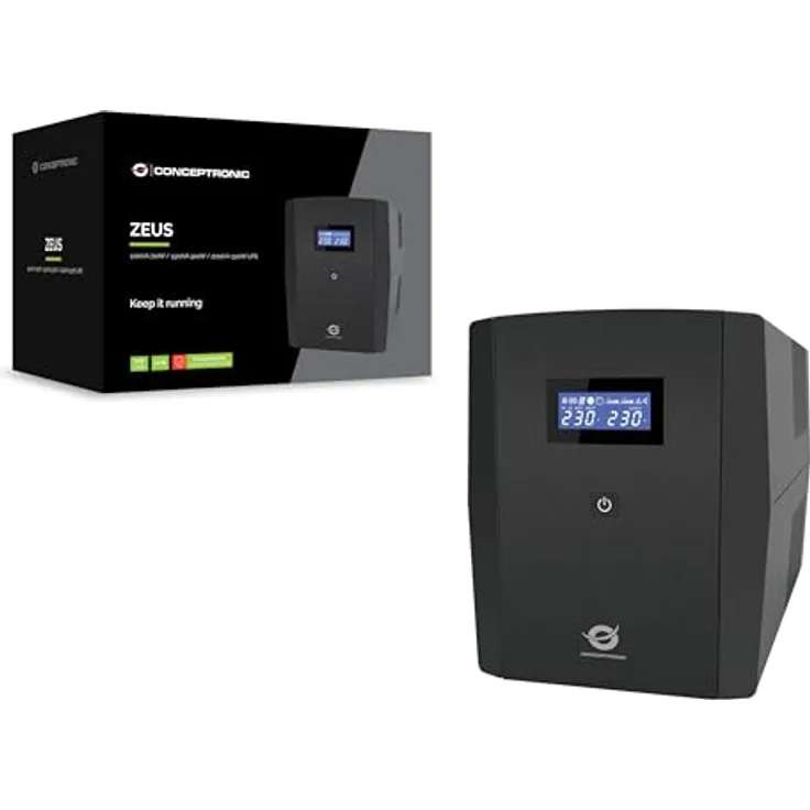 Conceptronic ZEUS08E 1500 VA 900 W USV mit eingebautem AVR, HID USB und RJ45 EIN-/Ausgang