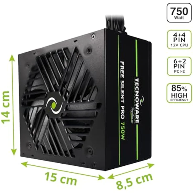 Tecnoware Power Systems Netzteil Free Silent PRO 750 für erweiterte PCs mit NVIDIA GeForce GTX - RTX Grafikkarte, leiser Lüfter, optimierte Kabelführung – Bild 2