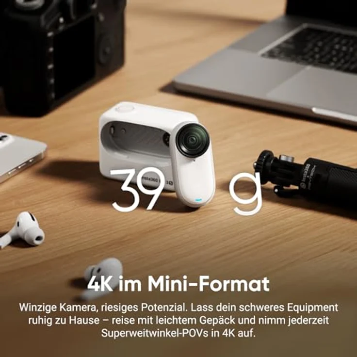 Insta360 GO 3S Fahrrad-POV-Bundle, Tragbare 4K Mini-Kamera mit 128 GB, Weiß, FlowState-Stabilisierung, 140 min Akku, 10 m wasserdicht, KI-Bearbeitung, Apple Find My – Bild 2