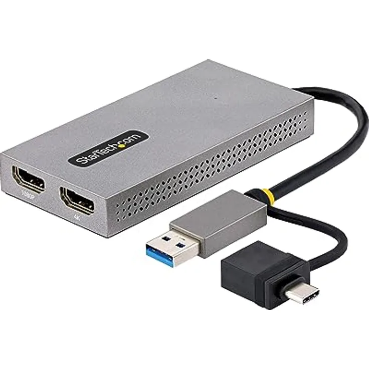 StarTech.com Dual Monitor Adapter, USB A/C auf 2x HDMI (1x 4K30Hz, 1x 1080p), externe grafikkarte, 11cm Kabel, USB 3.0 zu Bildschirm Adapter, Windows, Chrome OS & macOS (107B-USB-HDMI)