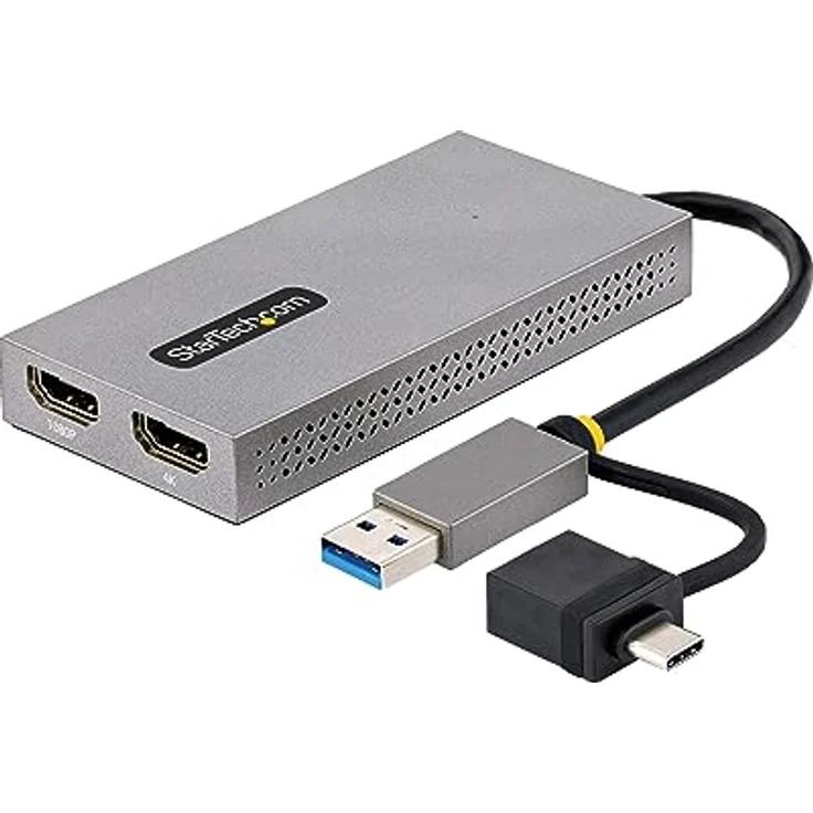 StarTech.com Dual Monitor Adapter, USB A/C auf 2x HDMI (1x 4K30Hz, 1x 1080p), externe grafikkarte, 11cm Kabel, USB 3.0 zu Bildschirm Adapter, Windows, Chrome OS & macOS (107B-USB-HDMI) – Bild 1