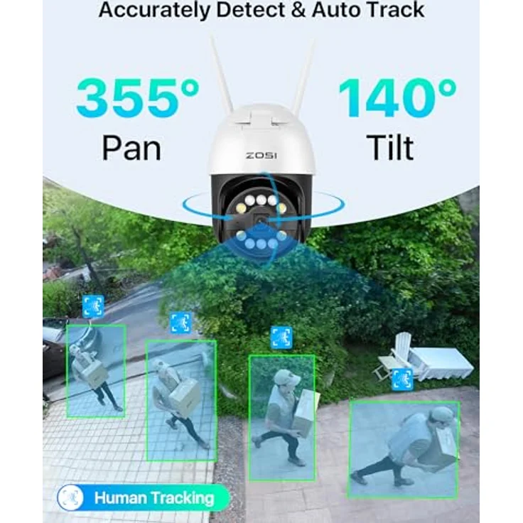 ZOSI 4K 8MP Pan/Tilt WLAN Überwachungskamera Aussen, 355°/140° Schwenkbare IP Kamera mit Plug-in Strom, Menschenverfolgung, 8X Digital Zoom, C296 – Bild 5
