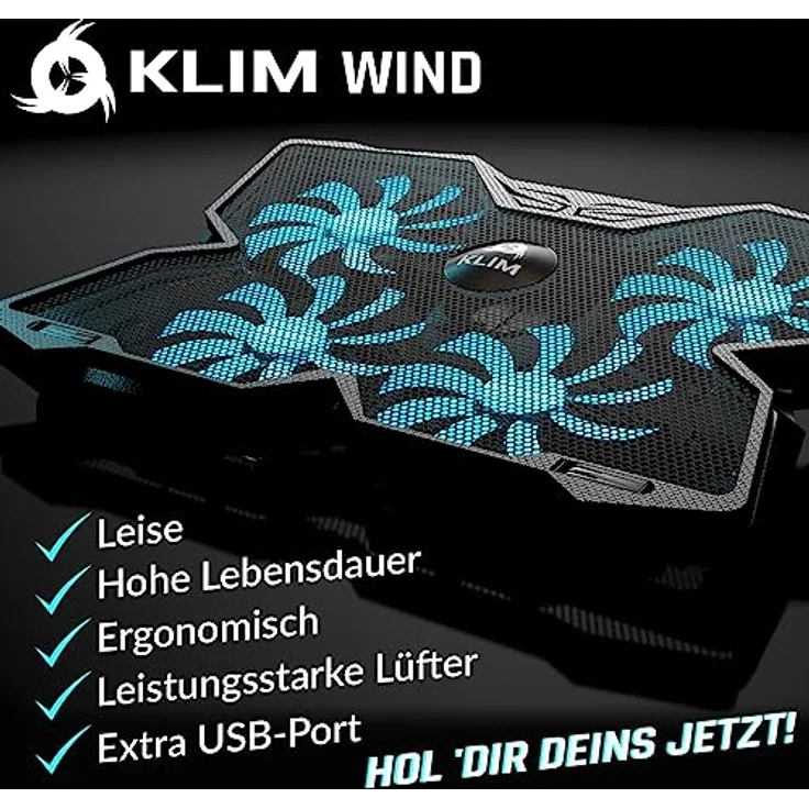 KLIM Wind Laptop Kühler mit 4 Hochleistungslüftern, USB powered, stabil und leise, kompatibel für 15-17 Zoll Laptops, Blau – Bild 2