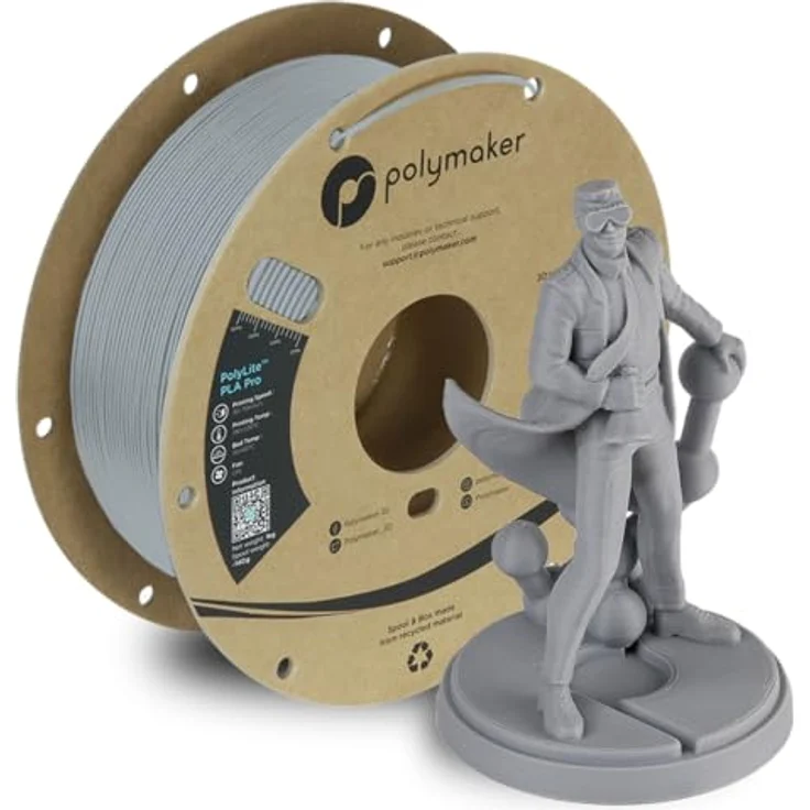 Polymaker PolyLite PLA PRO, 3D Filament 1.75mm, 1kg, Grau, hohe Zähigkeit und Steifigkeit, hervorragende Schlagfestigkeit – Bild 1