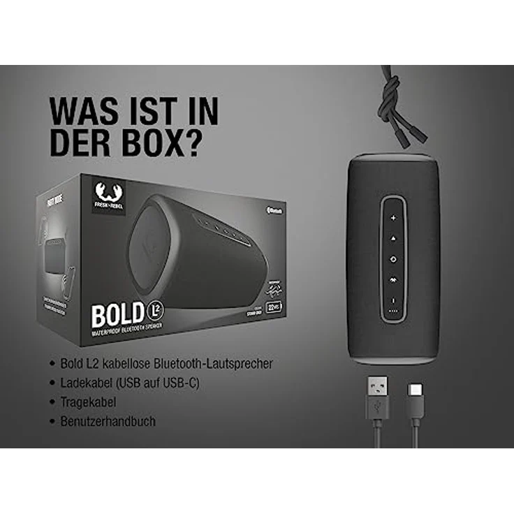 Fresh 'n Rebel Bold L2, kabelloser Bluetooth-Lautsprecher, IPX7 wasserdichter Lautsprecher mit klarem Sound, tiefen Bässen und kräftiger Lautstärke, Party-Modus, 22 Stunden Spielzeit (Storm Grey) – Bild 6