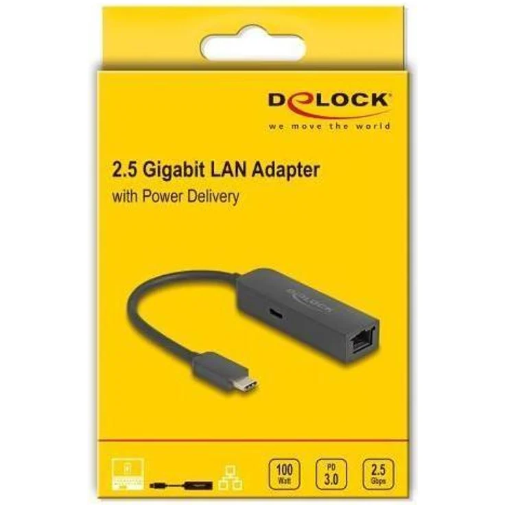 Delock Netzwerkadapter USB-C 3.0 2,5 Gigabit Ethernet, schwarz - Kompakter Adapter mit hoher Datenübertragungsrate und unterstützten Ethernet-Standards