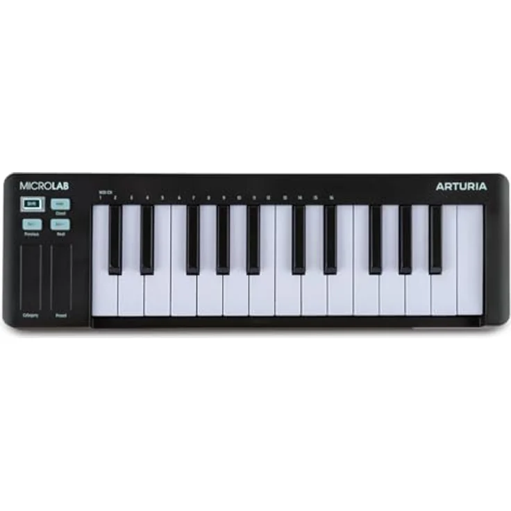 Arturia MicroLab mk3, kompaktes MIDI-Controller-Keyboard mit 25 anschlagsdynamischen Tasten, Dual Touch Strips, Akkordmodus und Sustain-Pedal-Input – Schwarz – Bild 1