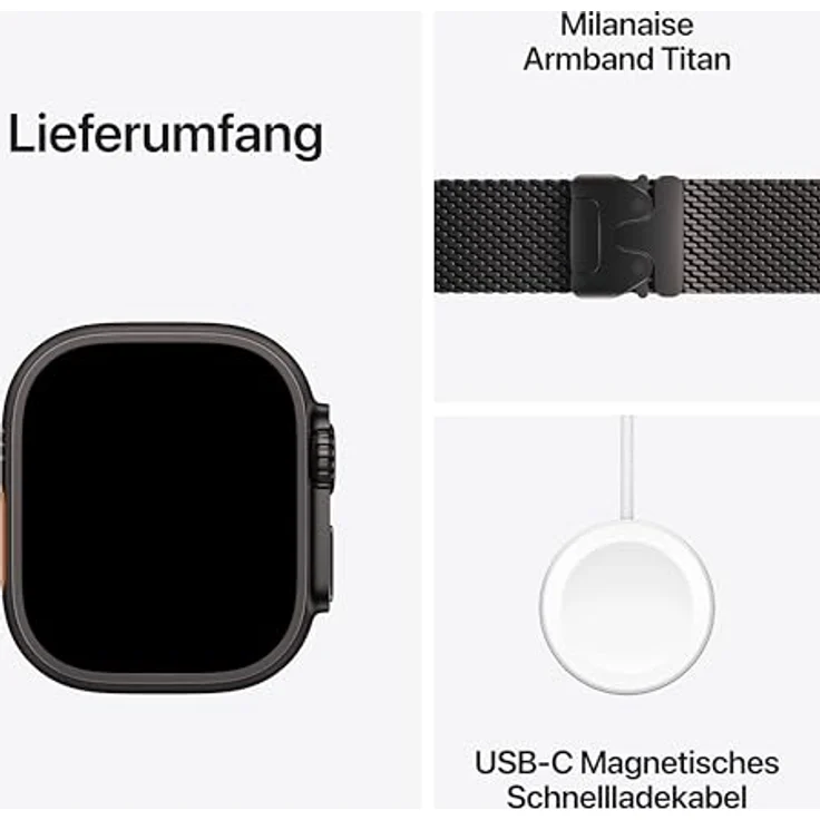 Apple Watch Ultra 2 GPS + Cellular, 49 mm, Titangehäuse Schwarz, Milanaise Loop Schwarz, M – Bild 6