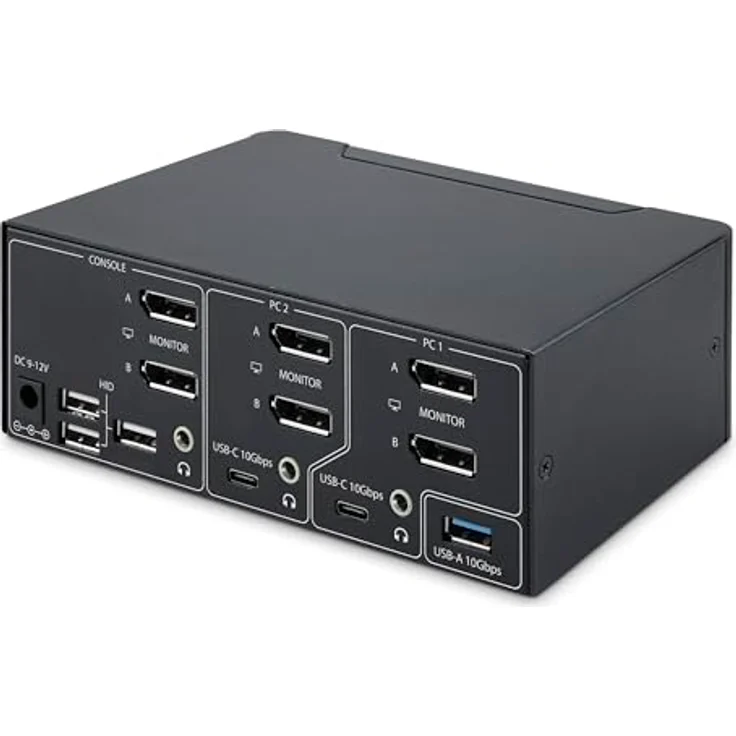 StarTech.com 2-Port Dual-Monitor DisplayPort KVM Switch, DP 1.4, 8K 60Hz / 4K 144Hz, 2X USB 3.2 10Gbps Ports, KVM Umschalter, Schwarz – Bild 2