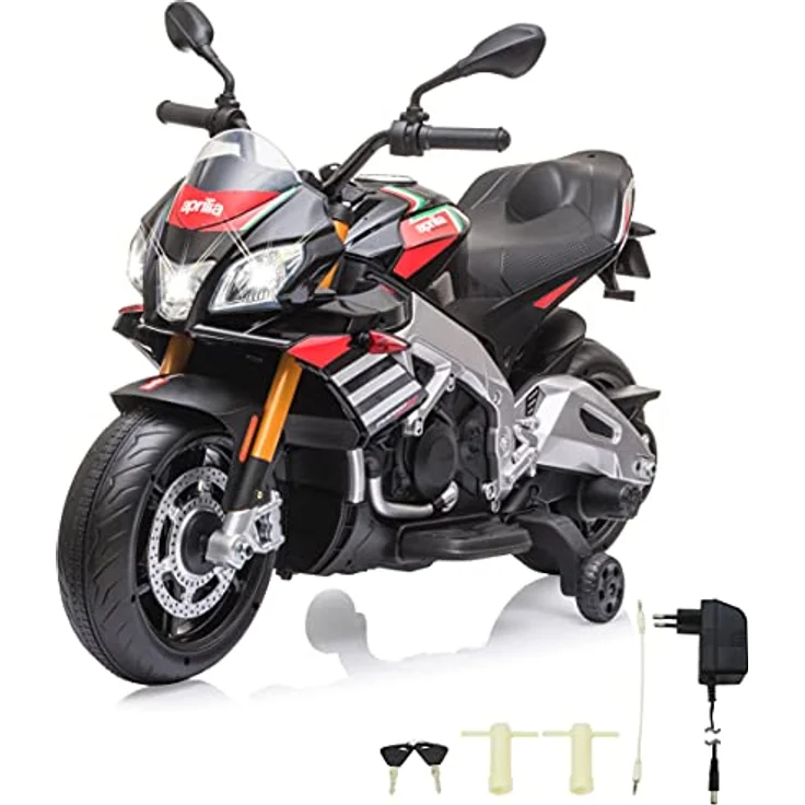 Ride-on Aprilia Tuono V4 1100 RR Italy Design 12V - ab 3 Jahre, Sitzhöhe 450 mm, Stützräder, Musik/ MP3/ USB, 2-Gang, leistungsstarker Motor/Akku 4,5Ah, LED,Batteriespannungsanzeige – Bild 1
