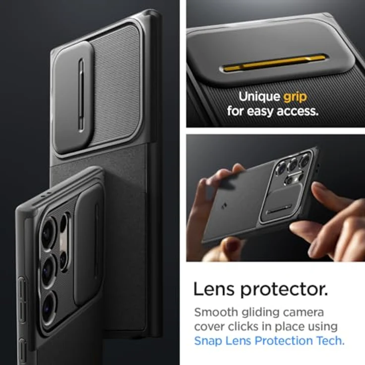 Spigen Optik Armor Hülle Kompatibel mit Samsung Galaxy S24 Ultra -Schwarz, Doppelschichtige Schutzhülle mit Snap Lens Protection Technologie – Bild 4
