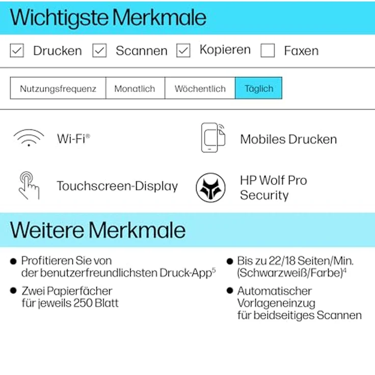 HP OfficeJet Pro 9730e Multifunktionsdrucker, 3 Monate gratis drucken Instant Ink inklusive, Drucker, Scanner, Kopierer, Fax, WLAN, LAN, Duplex, Airprint, Grau-Weiß – Bild 3