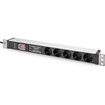 DIGITUS 1HE Aluminium PDU, Rack Mount, 5 x Schutzkontakt 16A,230VAC,50/60Hz,overvoltage,Net filter, Switch