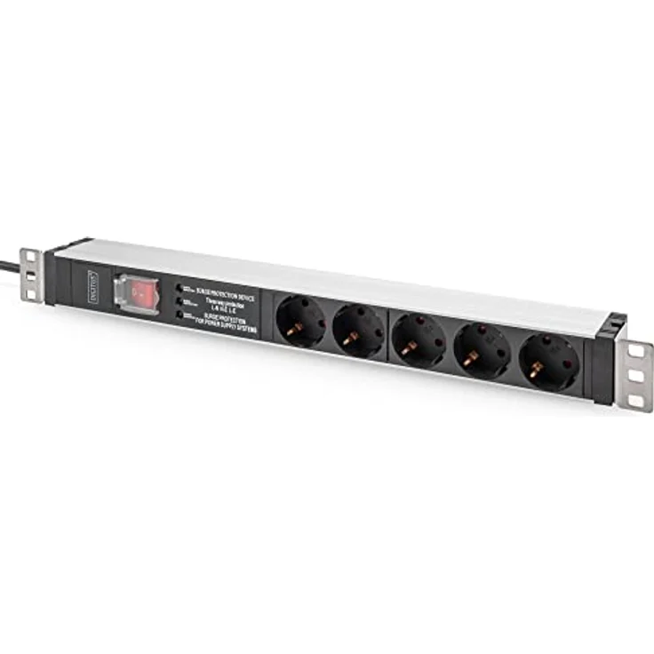 DIGITUS 1HE Aluminium PDU, Rack Mount, 5 x Schutzkontakt 16A,230VAC,50/60Hz,overvoltage,Net filter, Switch – Bild 1