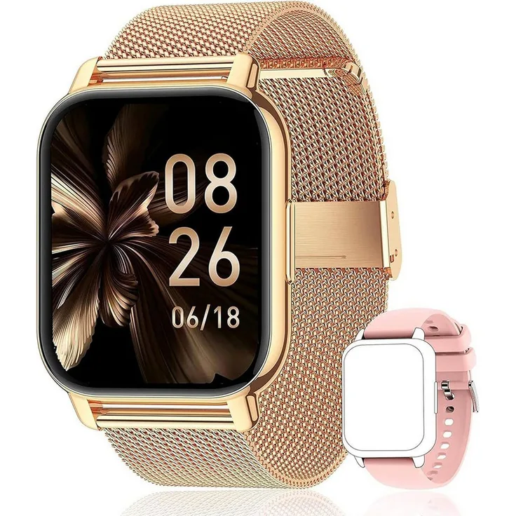 JUNG POPGlory Smartwatch Damen & Herren Fitnessuhr, 1,85 Zoll, mit 100+ Trainingsmodi, Android/iOS, GPS, IP68 wasserdicht