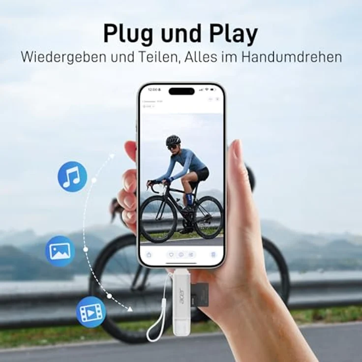 Acer SD Kartenleser, Dual USB 3.0 USB C Stecker, Aluminium OTG Adapter für SD/Micro SD/TF, kompatibel mit iPhone 15-16/Android/Windows/macOS, Silber – Bild 4