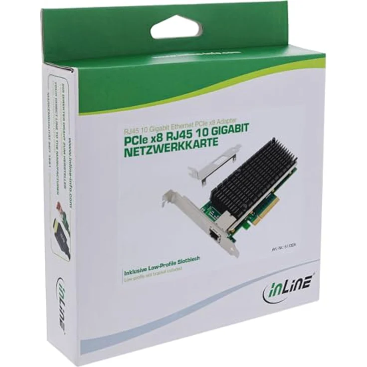 InLine 10 Gigabit Netzwerkkarte, PCIe x8, 10 GBASE-T Ethernet LAN Controller, inkl. Low Profile Slotblech, 51132A, Schwarz – Bild 2