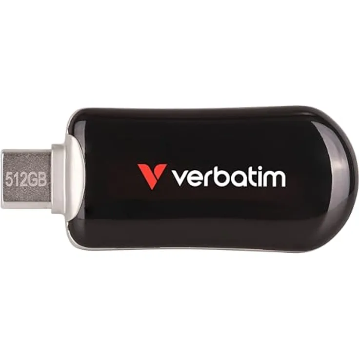 Verbatim Plectra Black 512GB USB-C Flash Drive, hohe Übertragungsgeschwindigkeit bis zu 100 MB/s, kompakt und leicht, schwarz