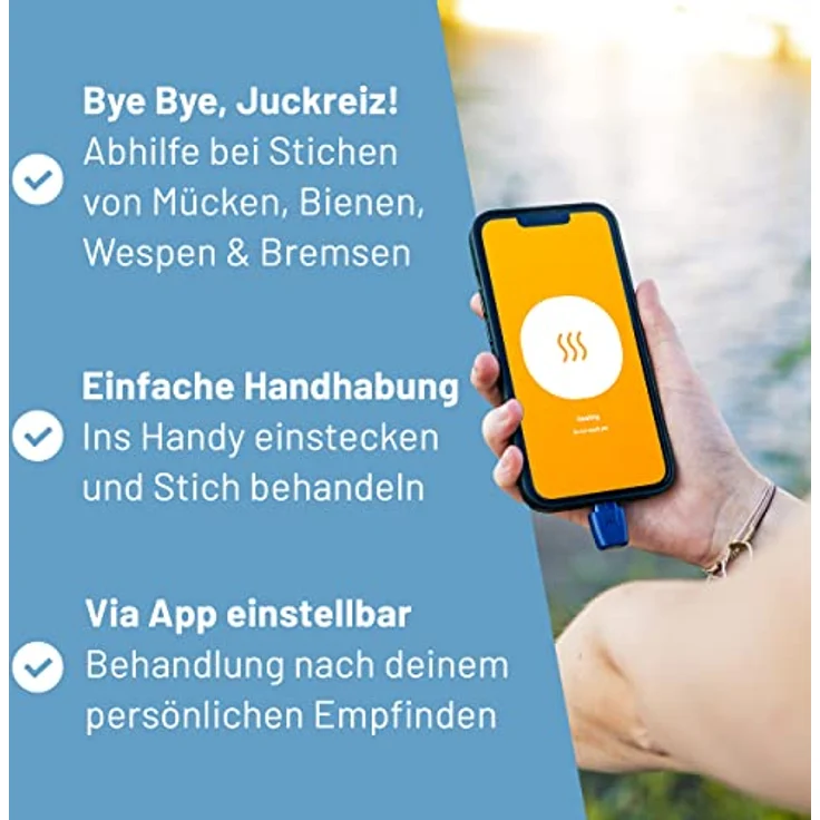 heat it Insektenstichheiler, chemiefreie Behandlung von Juckreiz & Schmerz mit konzentrierter Wärme, für Android & iPhone 15/16 (USB-C), mobil und made in Germany – Bild 3