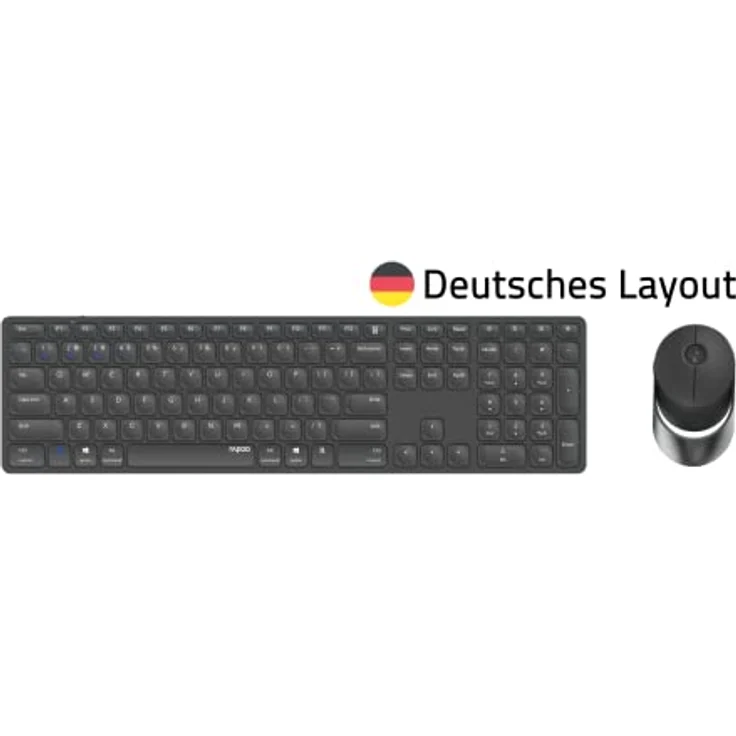 Rapoo 9850M kabelloses Tastatur-Maus Set Wireless Deskset 1600 DPI Sensor wiederaufladbarer Akku flaches Aluminium Design DE-Layout QWERTZ PC & Mac - dunkelgrau – Bild 2