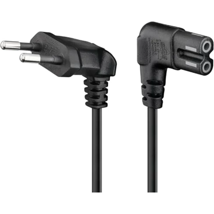 Goobay 97350 Euro Anschlusskabel beidseitig abgewinkelt, 2 m, Schwarz Eurostecker (Typ C, E 7-16) > Gerätebuchse C12 – Bild 2