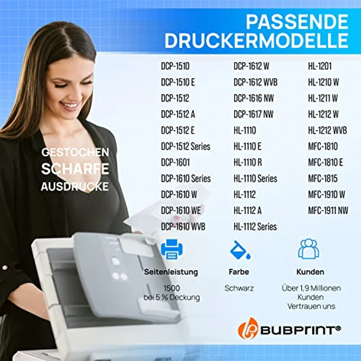 Bubprint Toner kompatibel mit Brother TN-1050, schwarz, hohe Druckqualität und langlebige Leistung für zahlreiche Druckermodelle – Bild 2