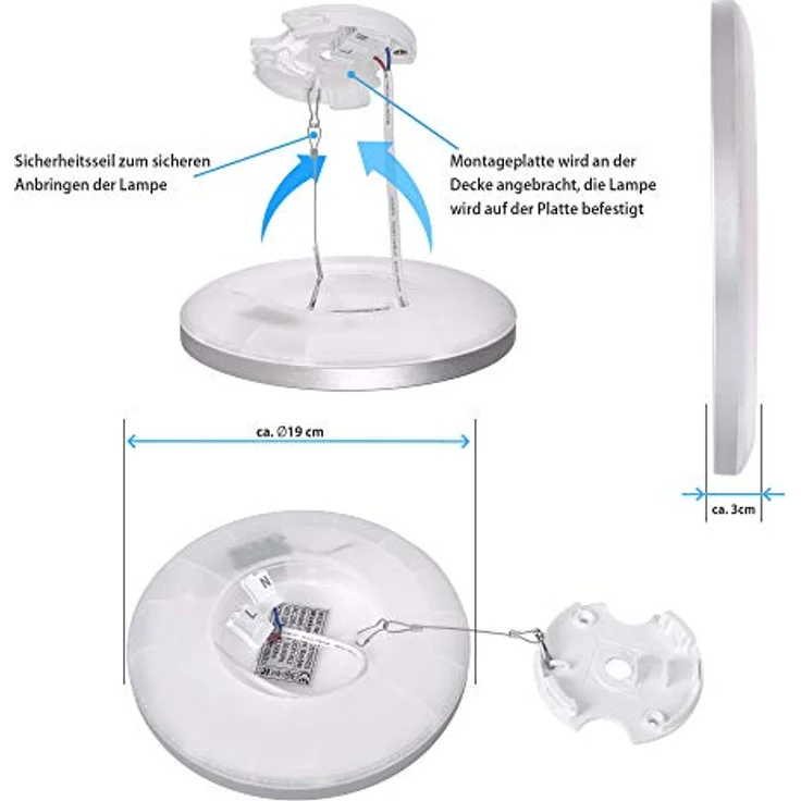max K O M F O R T LED Deckenlampe LUCKY rund grau 12W - Neutrales helles Licht – Bild 3
