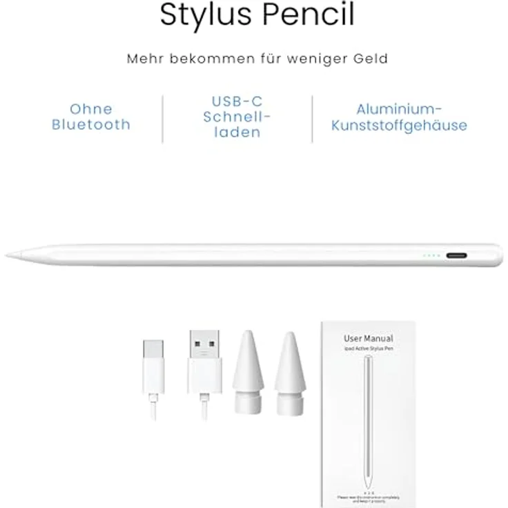 S&T Design Tabletstift Pencil 2. Generation USB-C, Schnellladen, Weiß – Bild 3