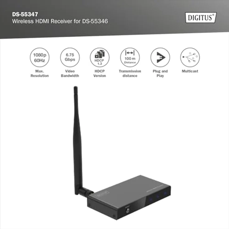 DIGITUS DS-55347 Wireless HDMI Extender/HDMI Splitter (1:4) – Full HD 1080p 60 Hz – 100 m Reichweite – Empfänger-Einheit für DS-55346 – Loop-Out, IR Infrarot – HDMI 1.4 & HDCP 1.3 – Bild 5