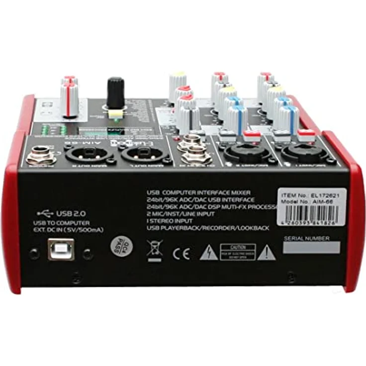 E-Lektron AIM-66 4-Kanal Streaming Audio-Mixer Mischpult mit USB Computer-Interface und DSP-Effekt – Bild 5
